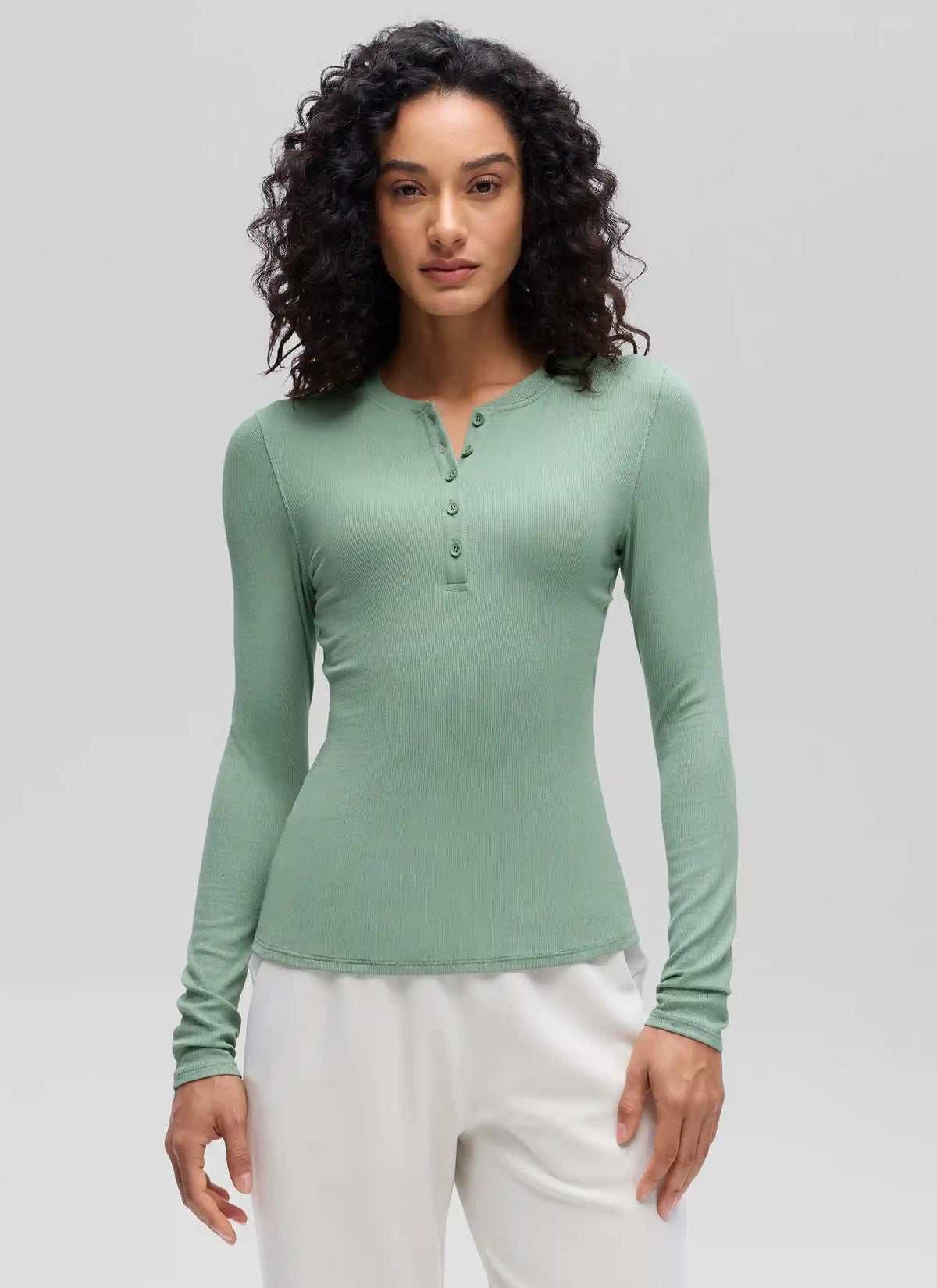 Ribbed Modal Henley Long Sleeve