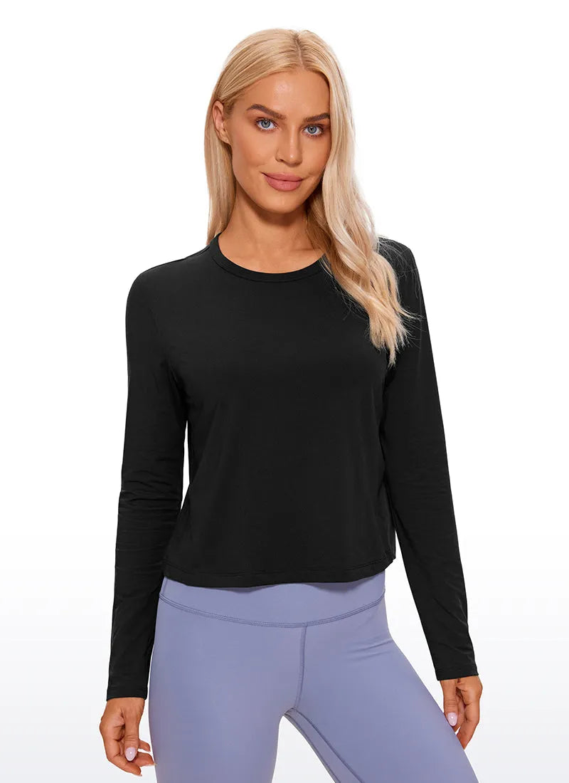 Pima Cotton Cropped Classic Fit Long Sleeve