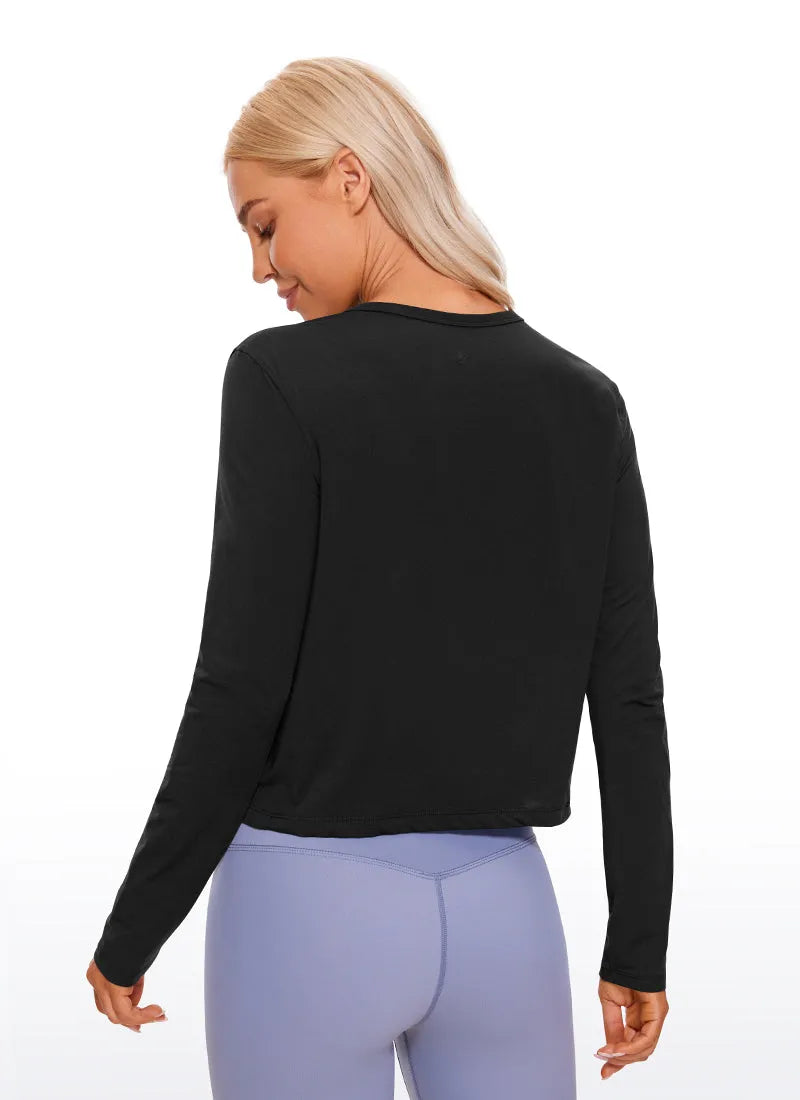 Pima Cotton Cropped Classic Fit Long Sleeve