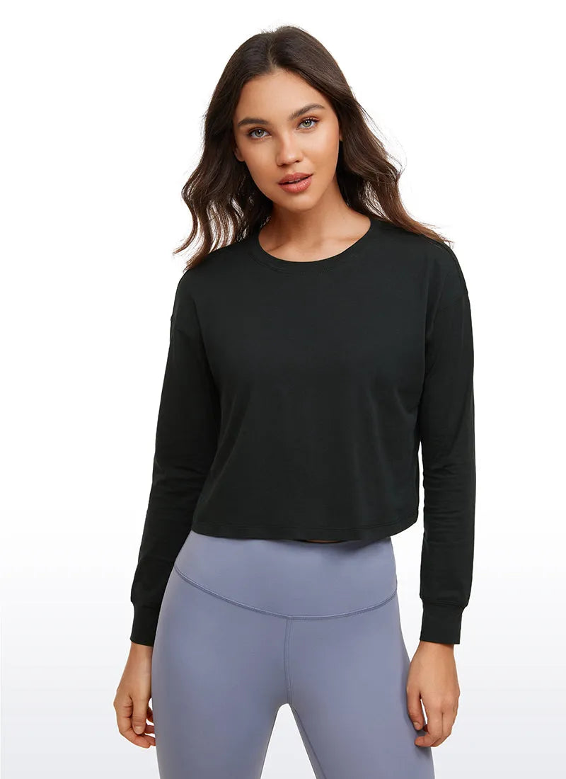 Pima Cotton Cropped Loose Fit Long Sleeve