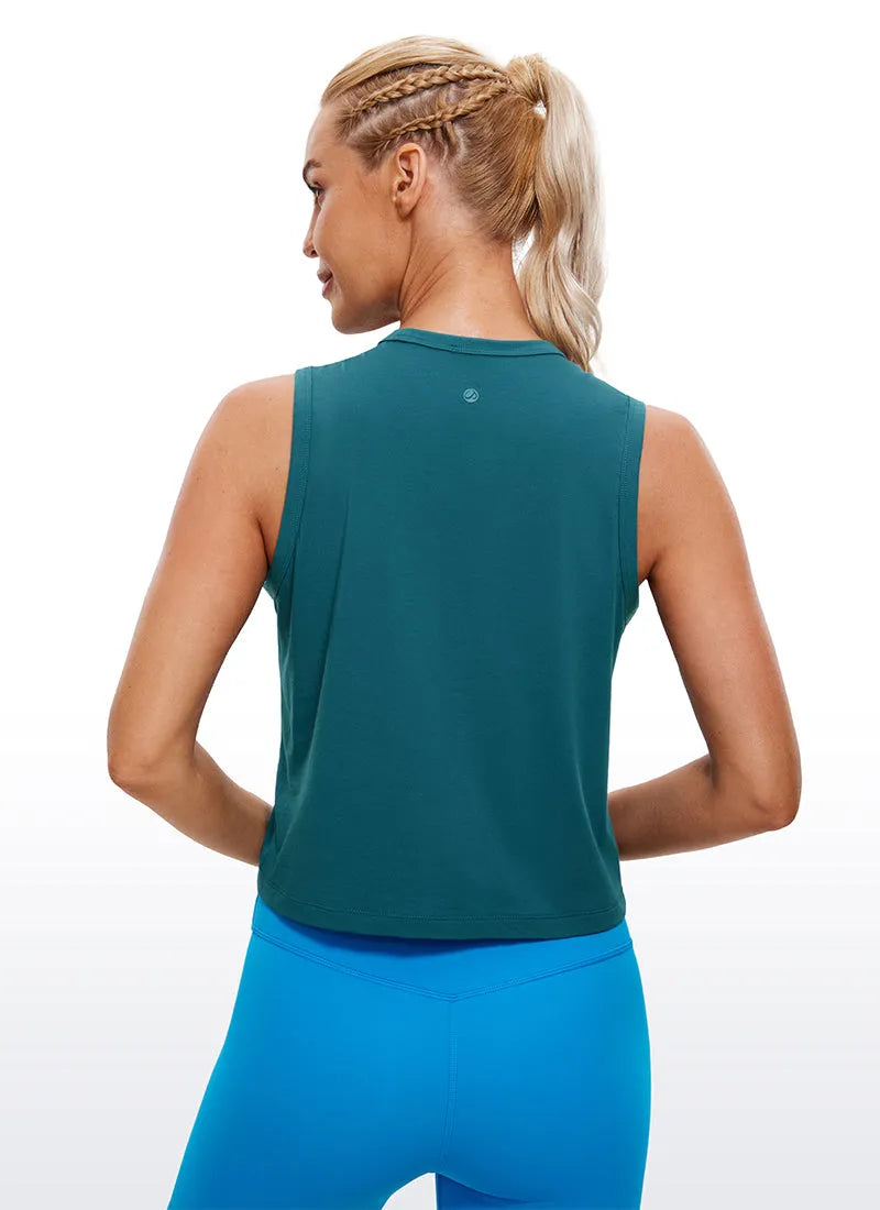 Pima Cotton High Neck Cropped Tank
